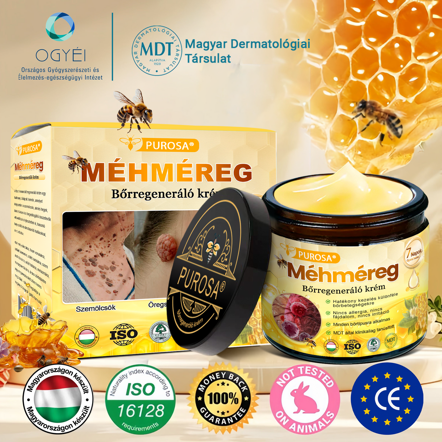 🐝PUROSA® Méhméreg Bőrmegújító Krém|Teljes körű megoldás a makacs bőrproblémák, például az öregedés, ekcéma, hegek és pikkelysömör ellen